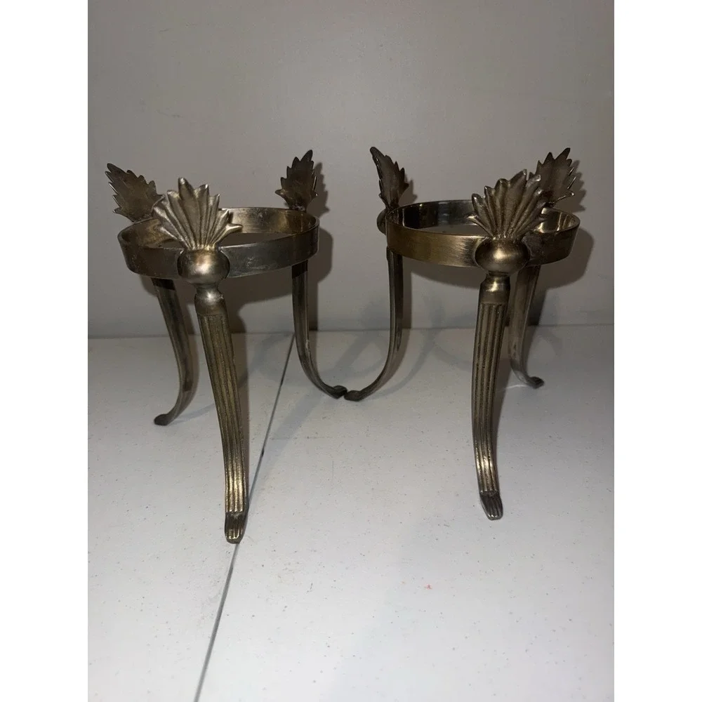 Vintage Pair Ornate BOHO Metal Display stands For Spheres, Bowls Or Candles.